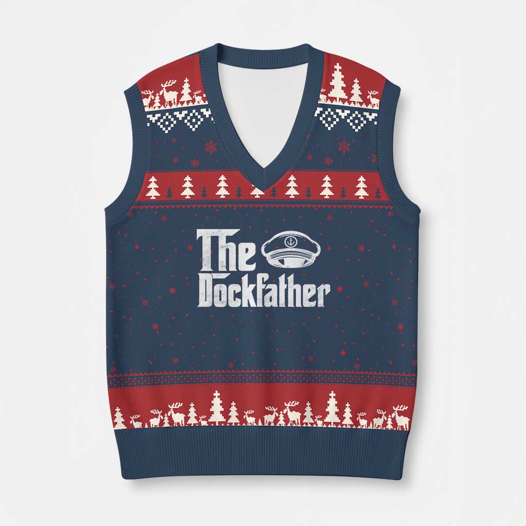 The Dockfather V-Neck Knit Sweater Vest Funny Boat Captain Dad Boating Humor Father's Day