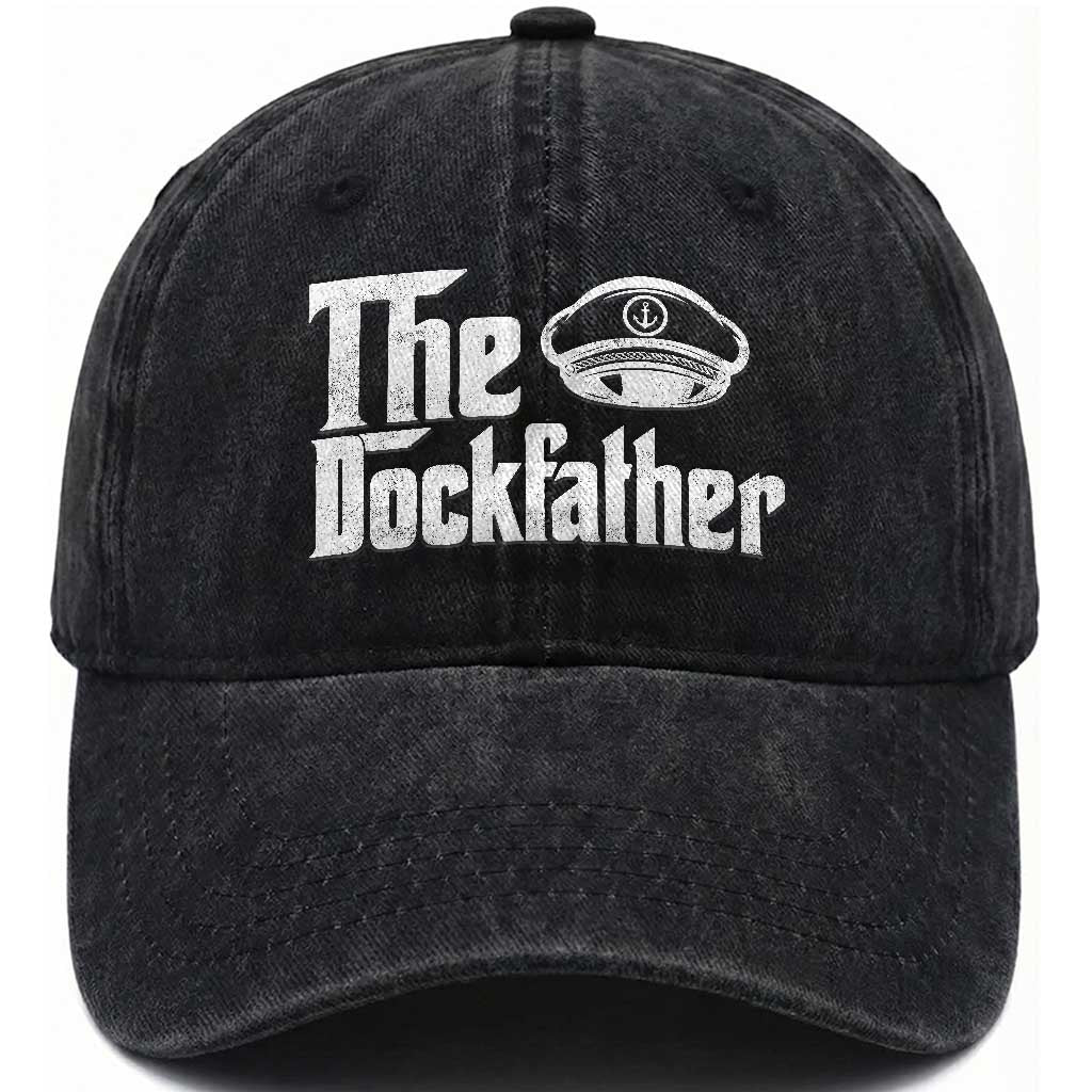 The Dockfather Washed Cotton Baseball Cap Funny Boat Captain Dad Boating Humor Father's Day