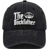 The Dockfather Washed Cotton Baseball Cap Funny Boat Captain Dad Boating Humor Father's Day