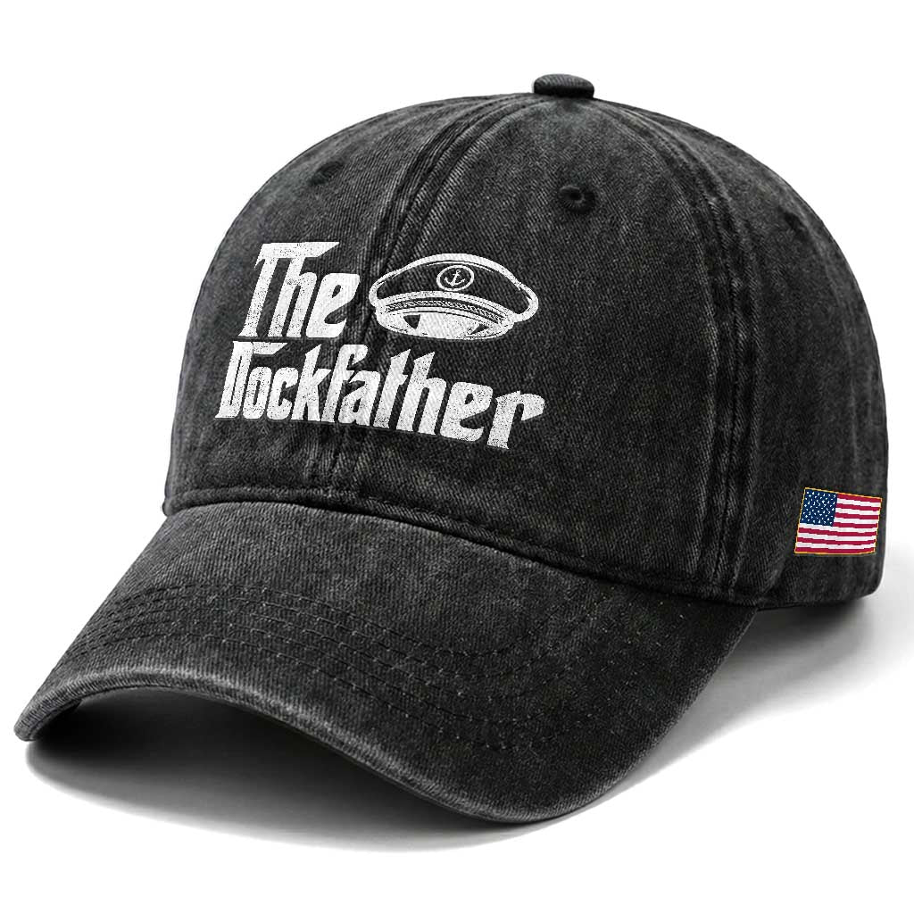 The Dockfather Washed Cotton Baseball Cap Funny Boat Captain Dad Boating Humor Father's Day