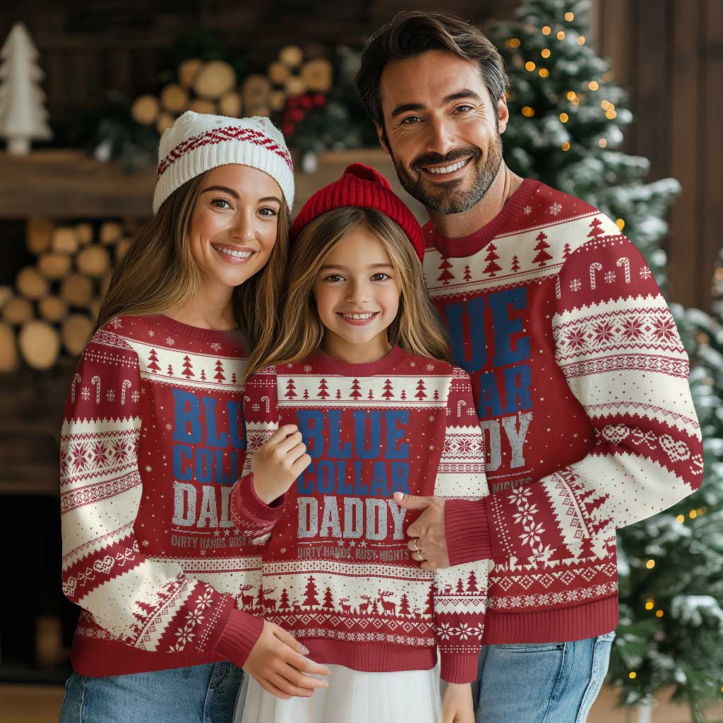 Blue Collar Daddy Dirty Hands Busy Nights Ugly Christmas Sweater Funny Father's Day Gifts