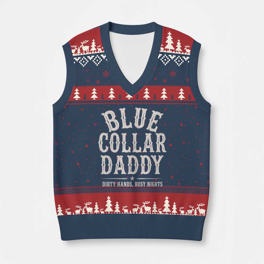 Blue Collar Daddy Dirty Hands Busy Nights V-Neck Knit Sweater Vest Mechanic Dad Father's Day Gifts