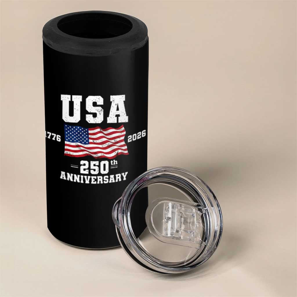 250th Anniversary USA 4th of July America US Flag Patriotic 4 in 1 Can Cooler Tumbler