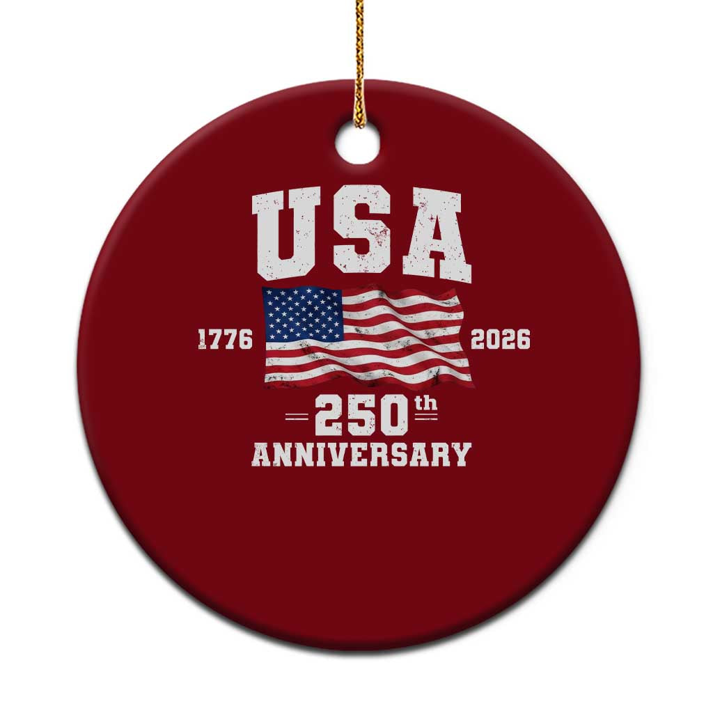 250th Anniversary USA 4th of July America US Flag Patriotic Ceramic Ornament