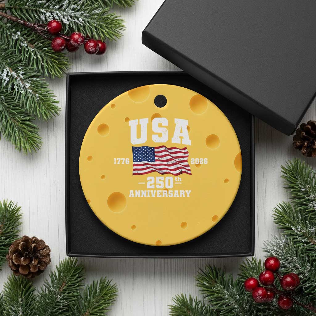 250th Anniversary USA 4th of July America US Flag Patriotic Ceramic Ornament