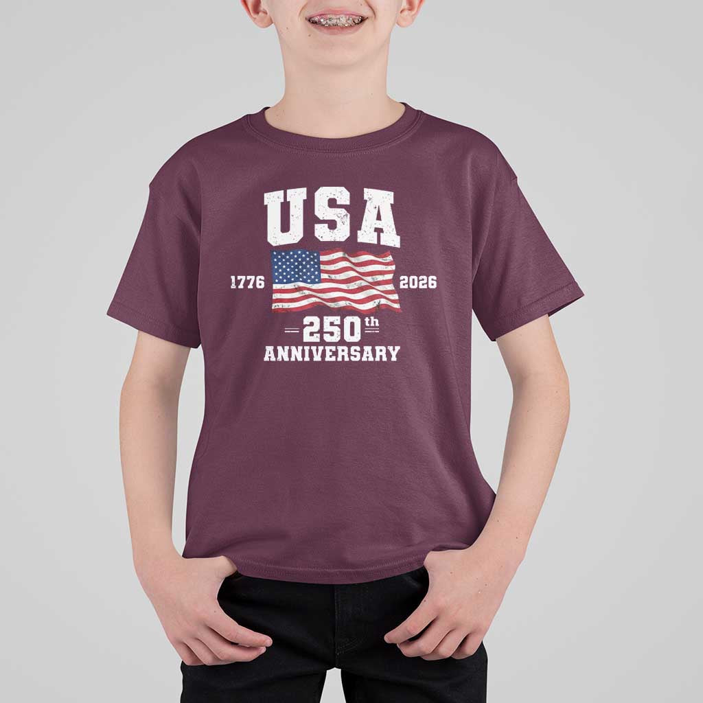250th Anniversary USA 4th of July America US Flag Patriotic T Shirt For Kid