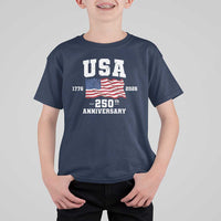 250th Anniversary USA 4th of July America US Flag Patriotic T Shirt For Kid
