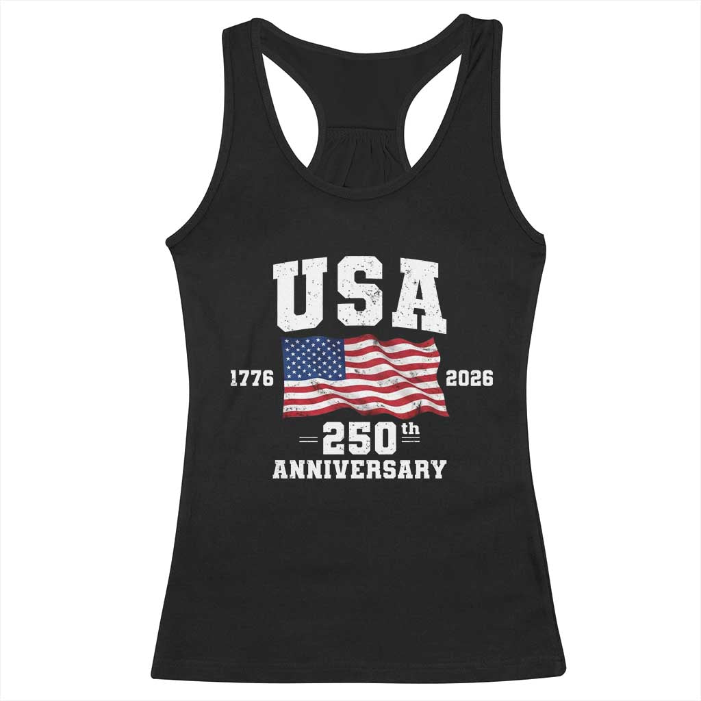 250th Anniversary USA 4th of July America US Flag Patriotic Racerback Tank Top