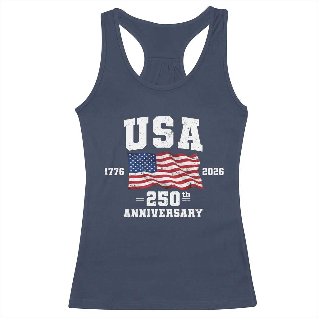 250th Anniversary USA 4th of July America US Flag Patriotic Racerback Tank Top