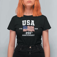250th Anniversary USA 4th of July America US Flag Patriotic T Shirt For Women