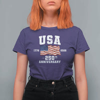 250th Anniversary USA 4th of July America US Flag Patriotic T Shirt For Women