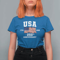 250th Anniversary USA 4th of July America US Flag Patriotic T Shirt For Women