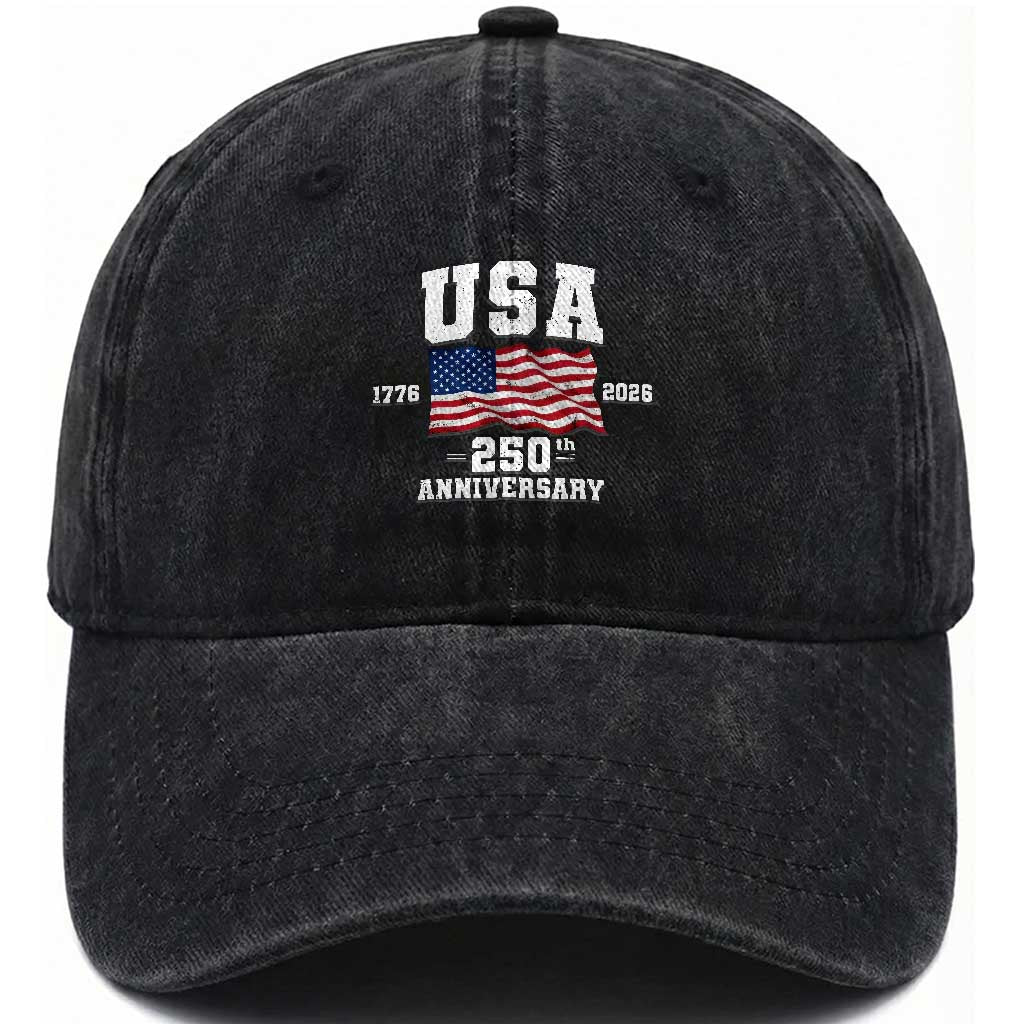 250th Anniversary USA 4th of July America US Flag Patriotic Washed Cotton Baseball Cap