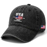250th Anniversary USA 4th of July America US Flag Patriotic Washed Cotton Baseball Cap