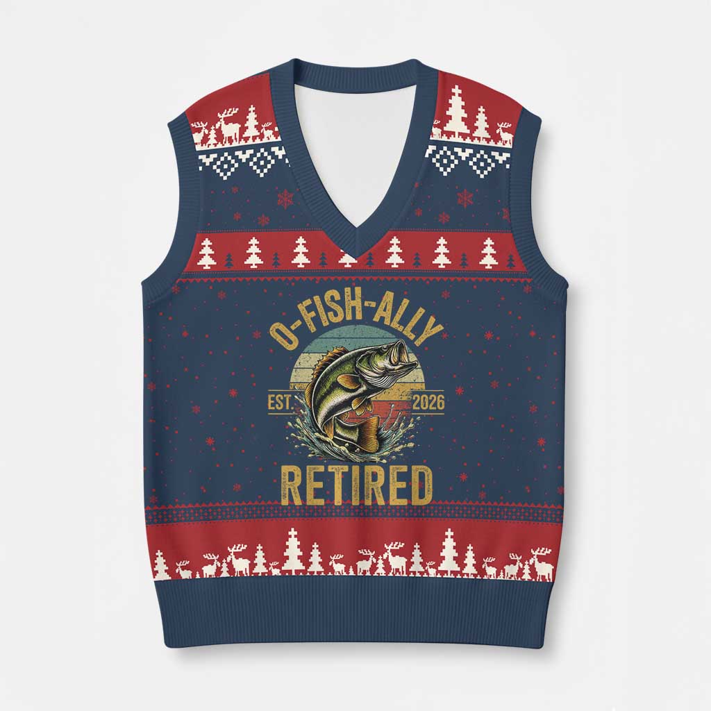 Fishing Retirement V-Neck Knit Sweater Vest O Fish Ally Retired 2026 Fisherman Gifts