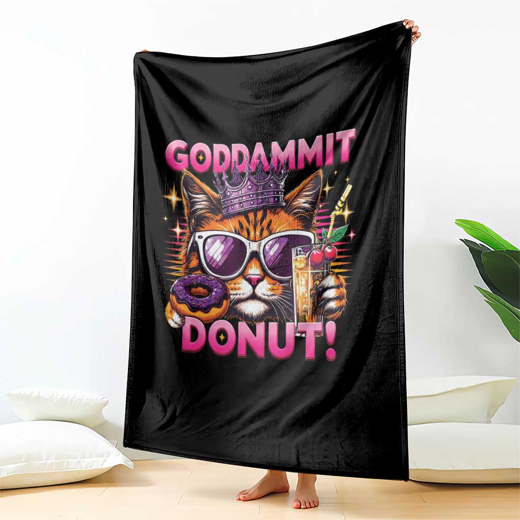 Funny Goddammit Cat Princess Meme Throw Blanket Cartoon Style