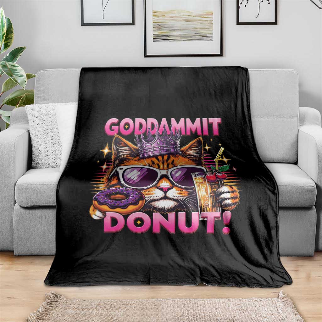 Funny Goddammit Cat Princess Meme Throw Blanket Cartoon Style