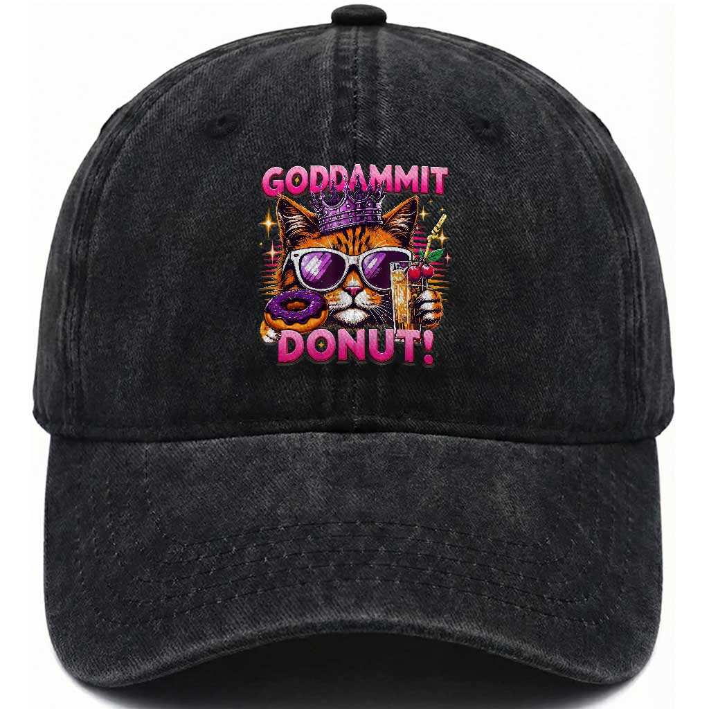 Funny Goddammit Cat Princess Meme Washed Cotton Baseball Cap Cartoon Style
