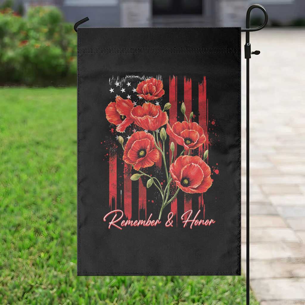Remember And Honor Memorial Day Garden Flag Red Poppy Flowers