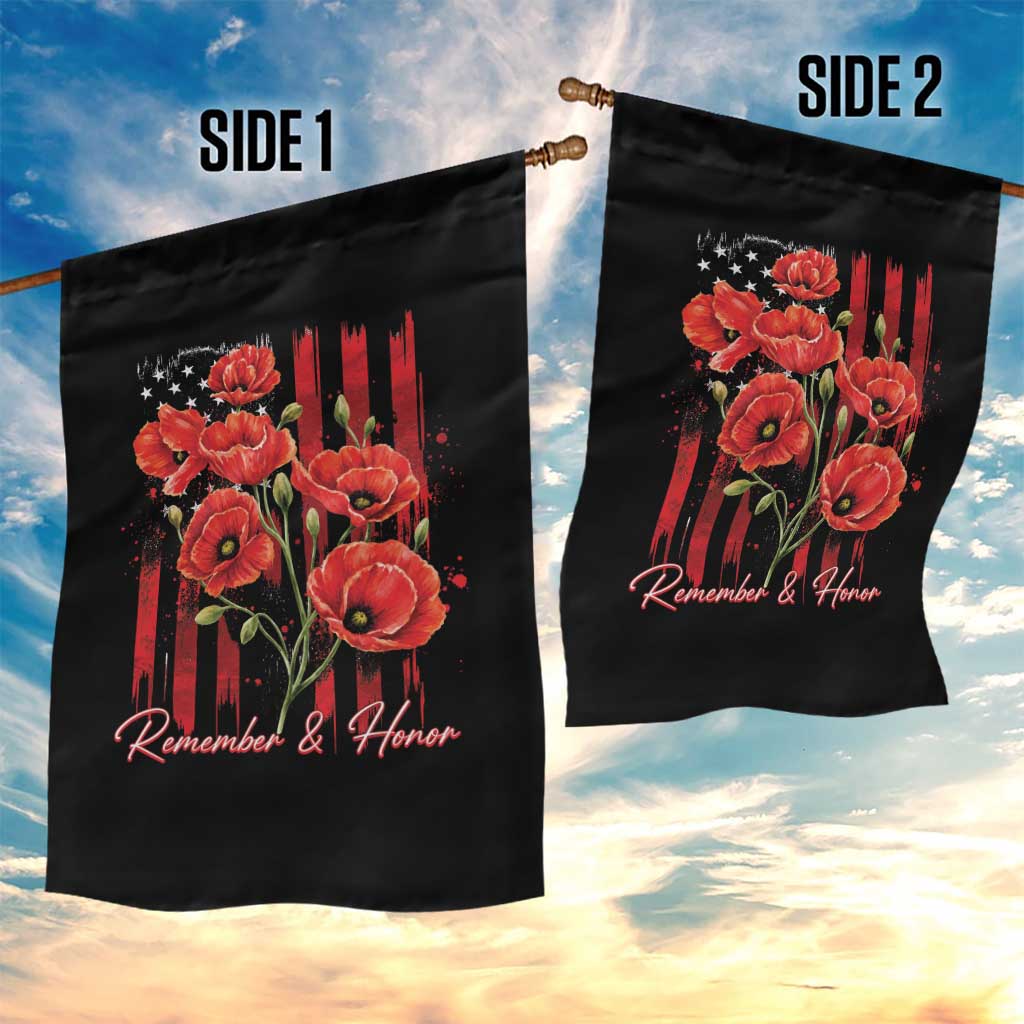Remember And Honor Memorial Day Garden Flag Red Poppy Flowers