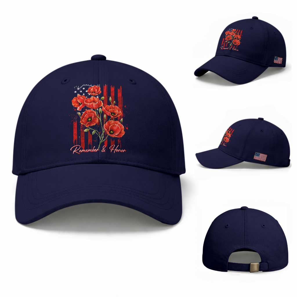 Remember And Honor Memorial Day Baseball Cap Red Poppy Flowers
