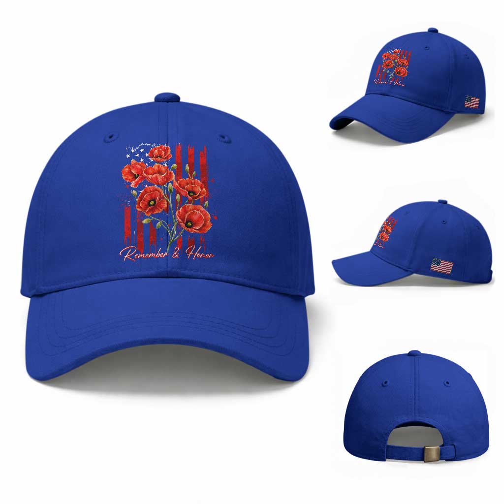 Remember And Honor Memorial Day Baseball Cap Red Poppy Flowers