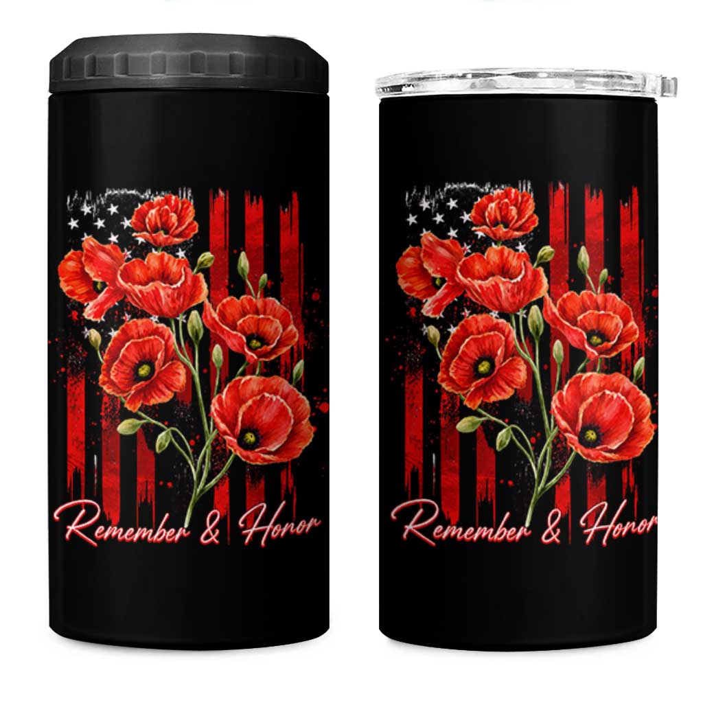 Remember And Honor Memorial Day 4 in 1 Can Cooler Tumbler Red Poppy Flowers