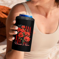 Remember And Honor Memorial Day 4 in 1 Can Cooler Tumbler Red Poppy Flowers