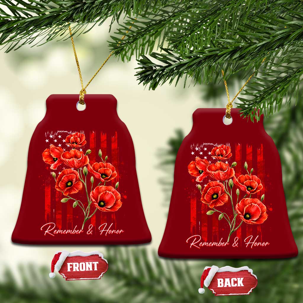 Remember And Honor Memorial Day Ceramic Ornament Red Poppy Flowers