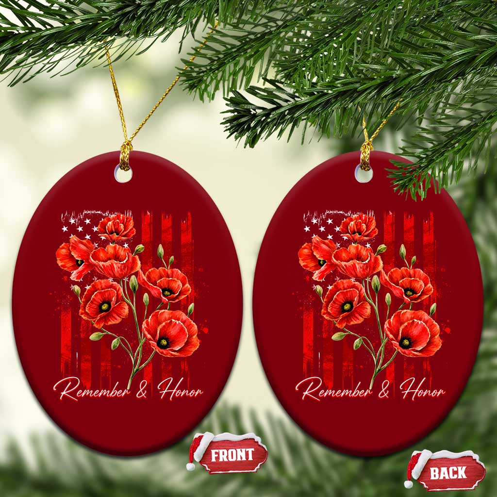 Remember And Honor Memorial Day Ceramic Ornament Red Poppy Flowers