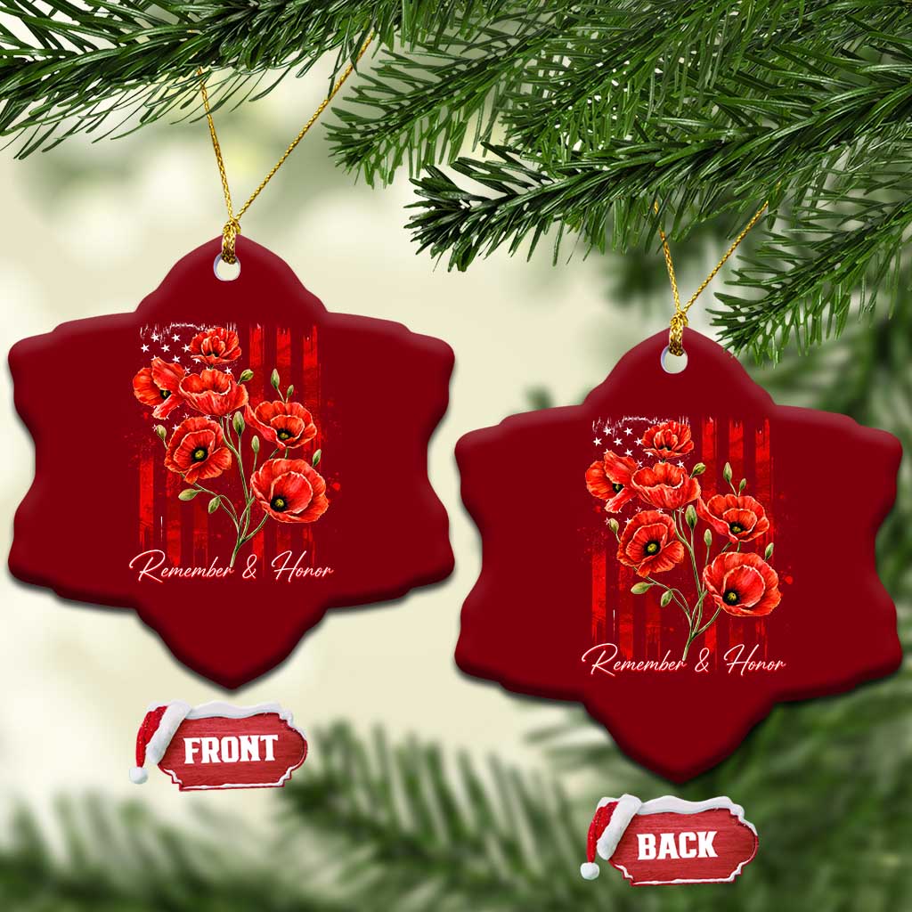 Remember And Honor Memorial Day Ceramic Ornament Red Poppy Flowers