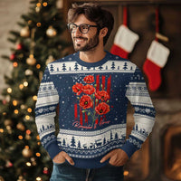 Remember And Honor Memorial Day Ugly Christmas Sweater Red Poppy Flowers