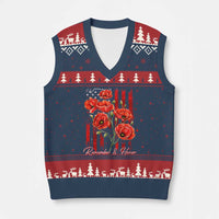 Remember And Honor Memorial Day V-Neck Knit Sweater Vest Red Poppy Flowers