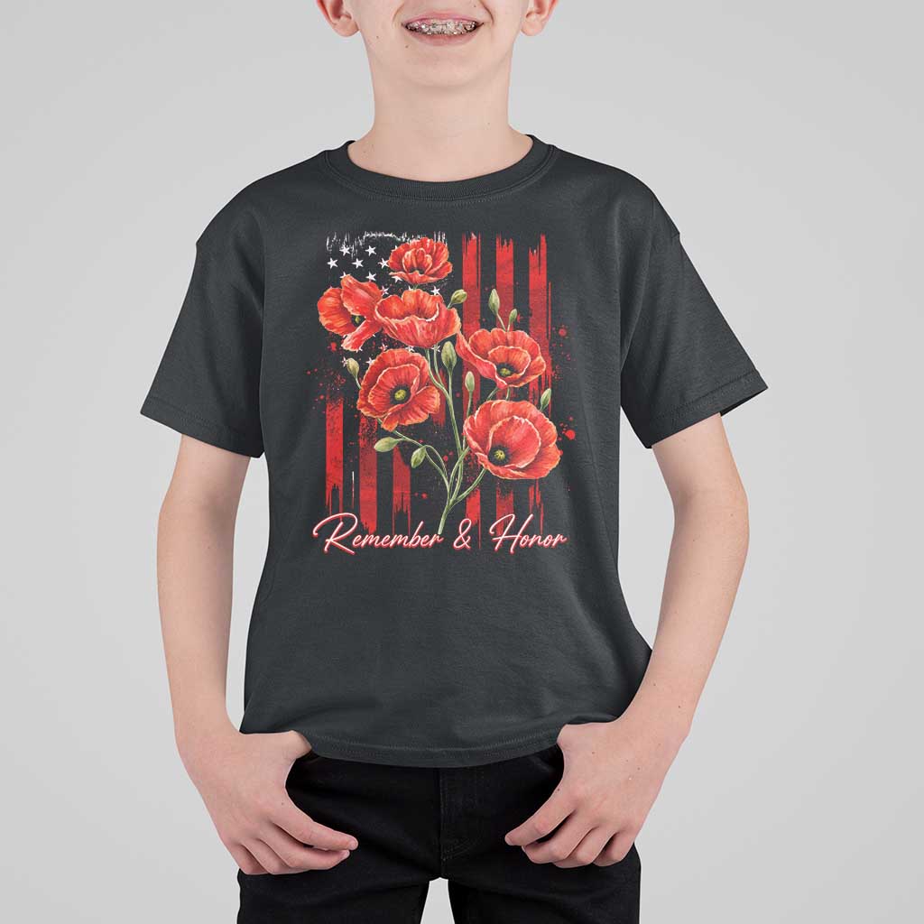 Remember And Honor Memorial Day T Shirt For Kid Red Poppy Flowers