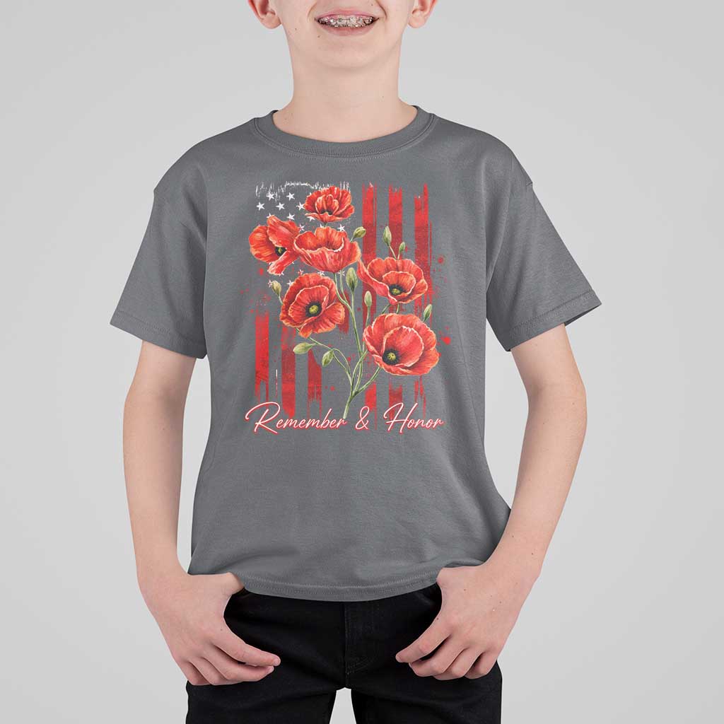 Remember And Honor Memorial Day T Shirt For Kid Red Poppy Flowers
