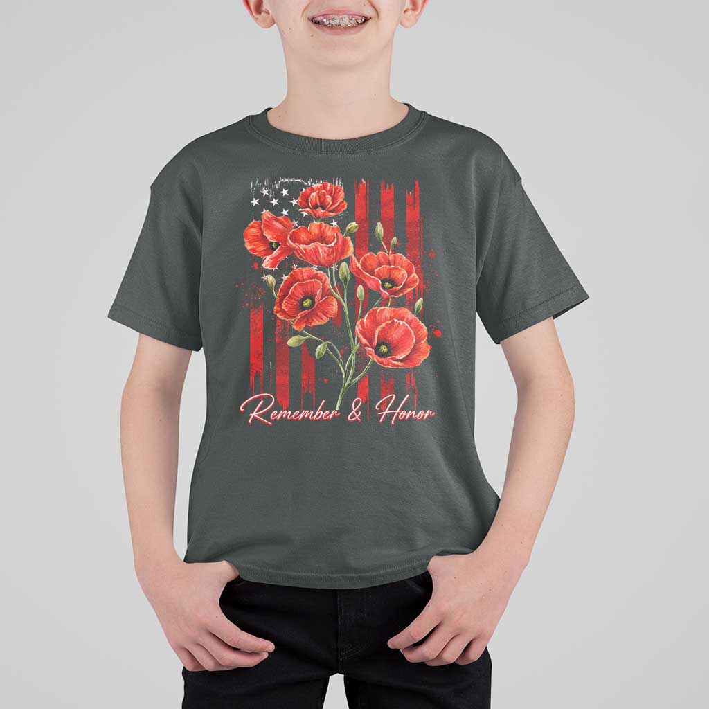 Remember And Honor Memorial Day T Shirt For Kid Red Poppy Flowers