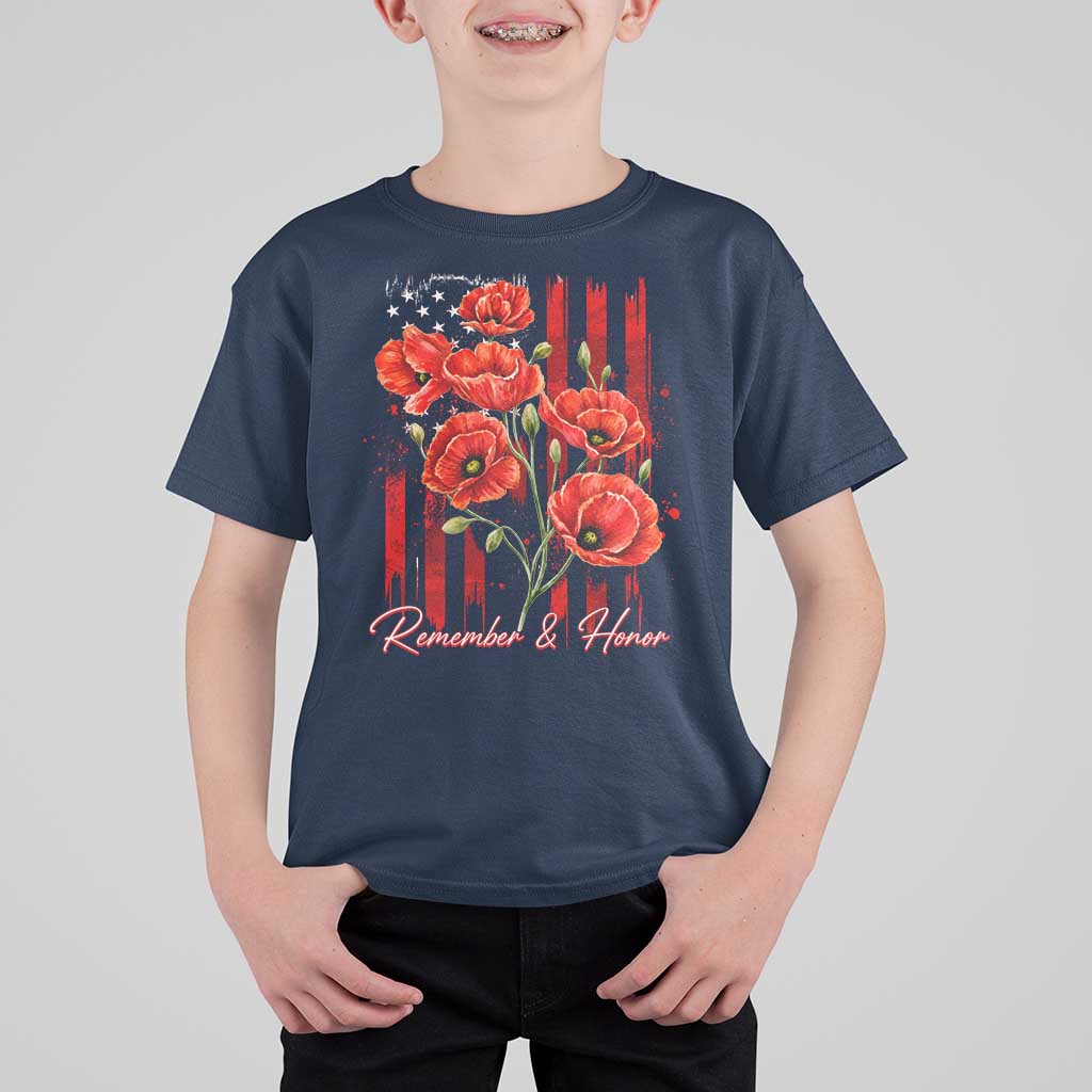 Remember And Honor Memorial Day T Shirt For Kid Red Poppy Flowers