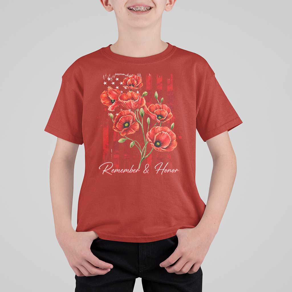 Remember And Honor Memorial Day T Shirt For Kid Red Poppy Flowers