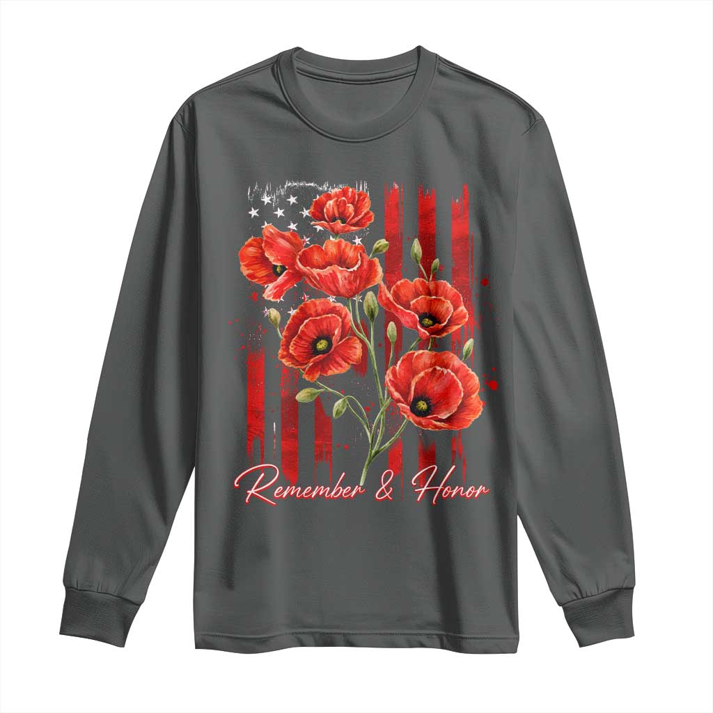 Remember And Honor Memorial Day Long Sleeve Shirt Red Poppy Flowers