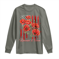Remember And Honor Memorial Day Long Sleeve Shirt Red Poppy Flowers