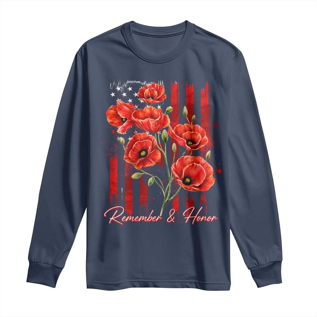 Remember And Honor Memorial Day Long Sleeve Shirt Red Poppy Flowers