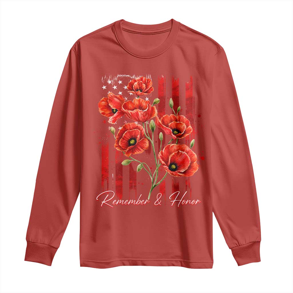 Remember And Honor Memorial Day Long Sleeve Shirt Red Poppy Flowers