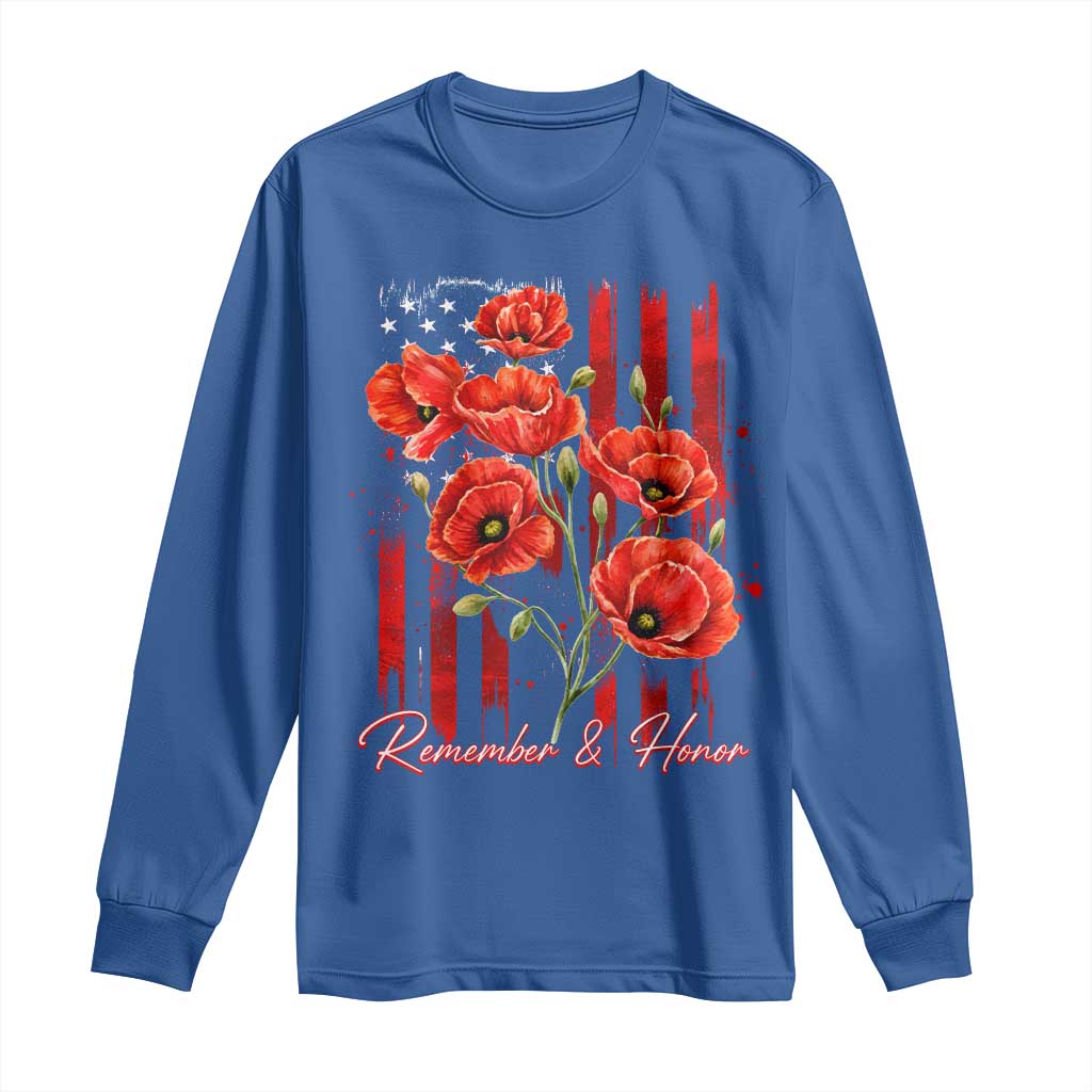 Remember And Honor Memorial Day Long Sleeve Shirt Red Poppy Flowers