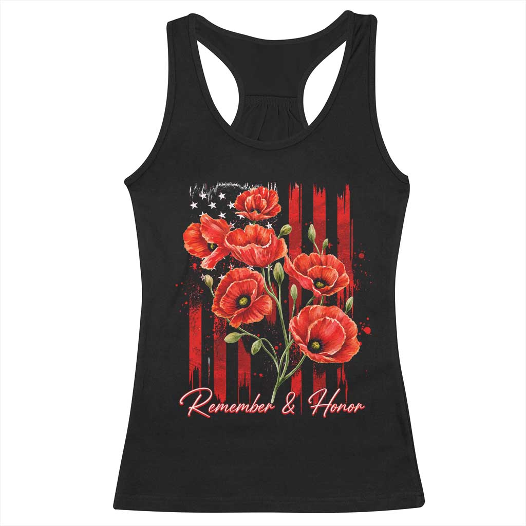 Remember And Honor Memorial Day Racerback Tank Top Red Poppy Flowers