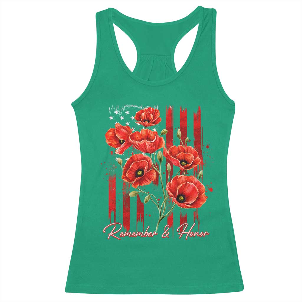 Remember And Honor Memorial Day Racerback Tank Top Red Poppy Flowers