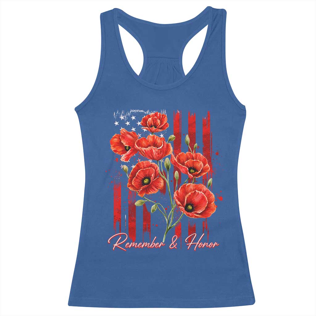 Remember And Honor Memorial Day Racerback Tank Top Red Poppy Flowers