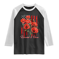 Remember And Honor Memorial Day Raglan Shirt Red Poppy Flowers