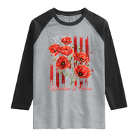 Remember And Honor Memorial Day Raglan Shirt Red Poppy Flowers