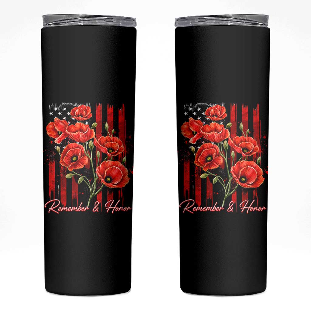 Remember And Honor Memorial Day Skinny Tumbler Red Poppy Flowers