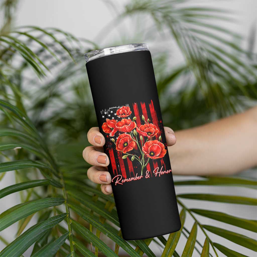 Remember And Honor Memorial Day Skinny Tumbler Red Poppy Flowers